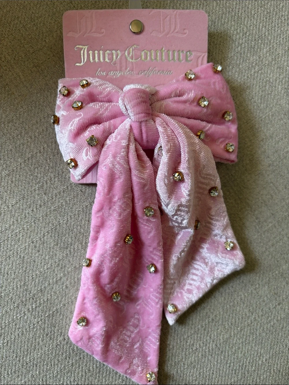 Juicy Couture Light Pink Velvet Hair Bow Cip with Rhinestones